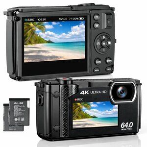 Compact Black 4K 64MP Vlogging Camera WiFi 60FPS Dual Lens 16X Zoom NOB